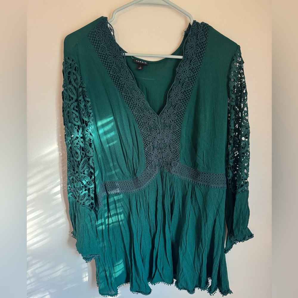 Torrid Teal Crochet Accent Blouse